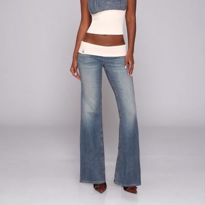 Y2k Bootcut Jeans Women Vintage Sexy Low Waist Patchwork Washed Jeans Spicy Girl Blue Slim Up Curvy Jeans Streetwear