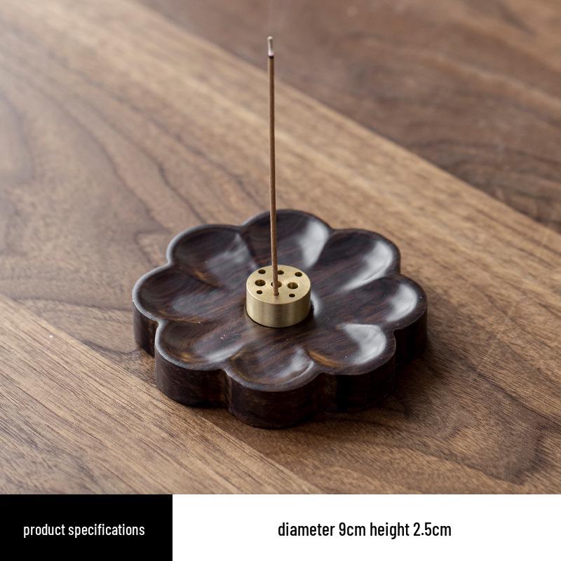 Ebony and Copper Petal-Shaped Incense Holder - Creative Sandalwood Burner Tray