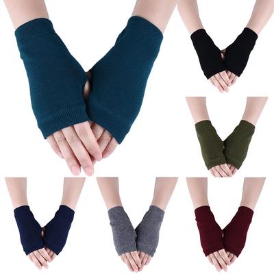 Women Half Finger Gloves Stretchy Hand Wrist Arm Wamer Crochet Knitting Faux Wool Mittens Fingerless Winter Warm Cycling Gloves