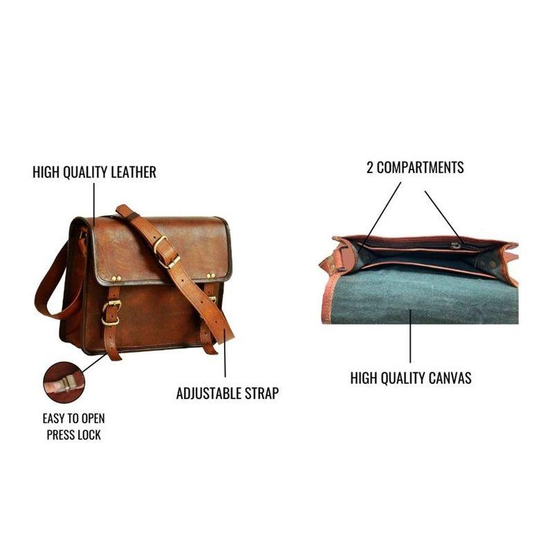 13" Leather Messenger Bag Laptop Case Office Briefcase Gift for Men Computer Distressed Shoulder Bag