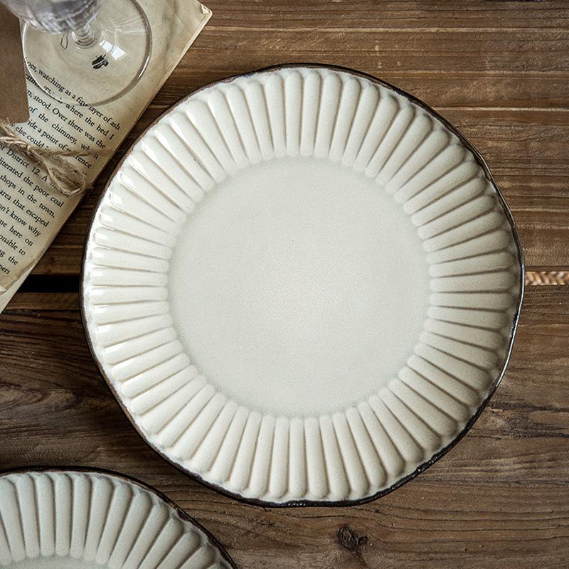 Retro unregelmäßiger flacher Teller gutaussehender westlicher Speiseteller Steakteller Reliefkeramik Haushalt grenzüberschreitender Export