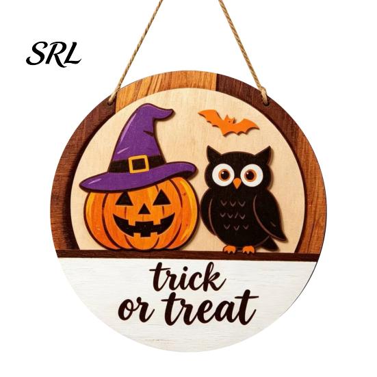 Solid Wood Door Plaque Halloween Layered Round Hanger, 3D Pumpkin Ghost Owl Welcome Sign, Fall Party Decorations Farmhouse Front Wall Hanging