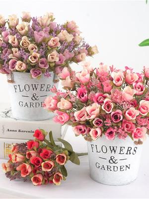 2 Bundles Fake Flowers Rose Buds Artificial Flower Bunch Silk Rose Buds for Wedding Handhold Flower Home Decoration
