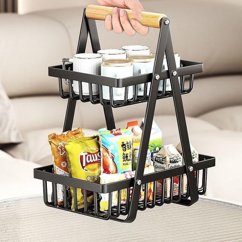 Portable Wooden Handle 3-Tier Fruit Basket Organizer