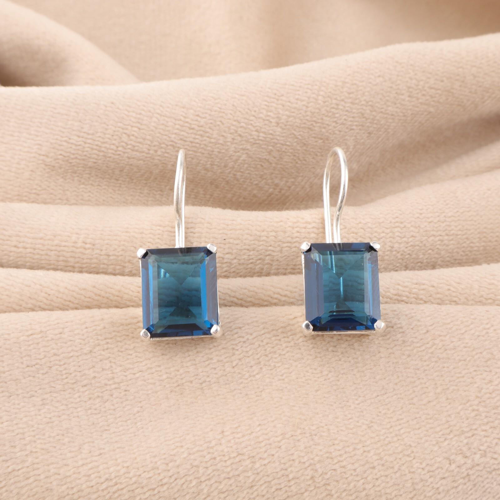 

Натуральный Лондонский Голубой Топаз Драгоценный Камень 925 Стерлинговое Серебро Ручной Работы Серьги 1,06 EE-167-1