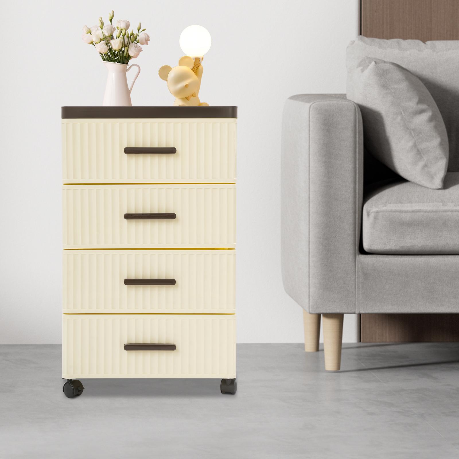 

4-ярусный ПП органайзер для хранения с выдвижными ящиками, Коричневый/Кремовый Прямоугольный шкаф для хранения 35*26*57см с 4 универсальными колесами для хранения закусок