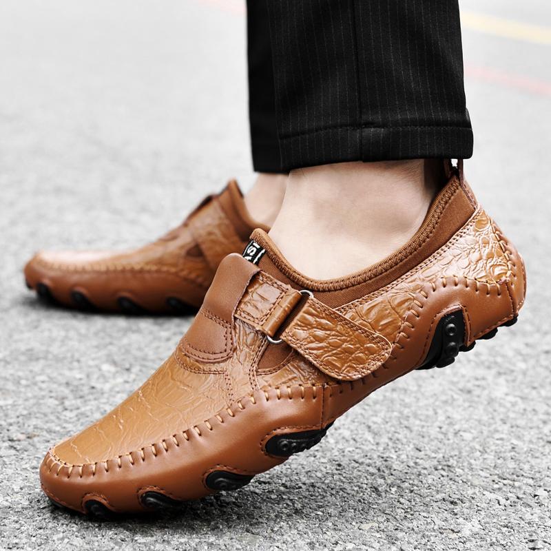 Spring New Handsewn Leather Crocodile Pattern Bean Shoes Octopus Shoes Fashionable Outdoor Lightweight Sports and Casual Shoes