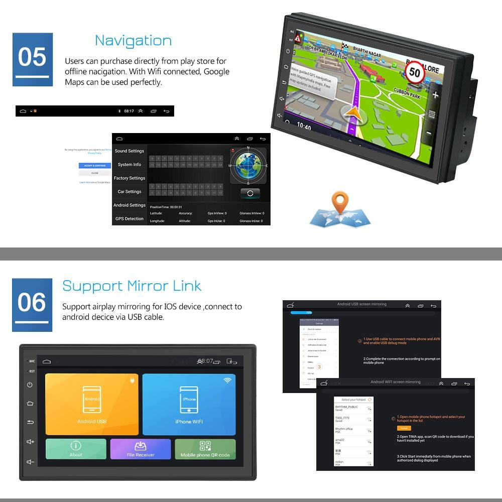 Android 8.1 GPS Car Stereo 2Din Radio 7'' Touch Screen Car MP5 Player with Bluetooth WIFI GPS FM