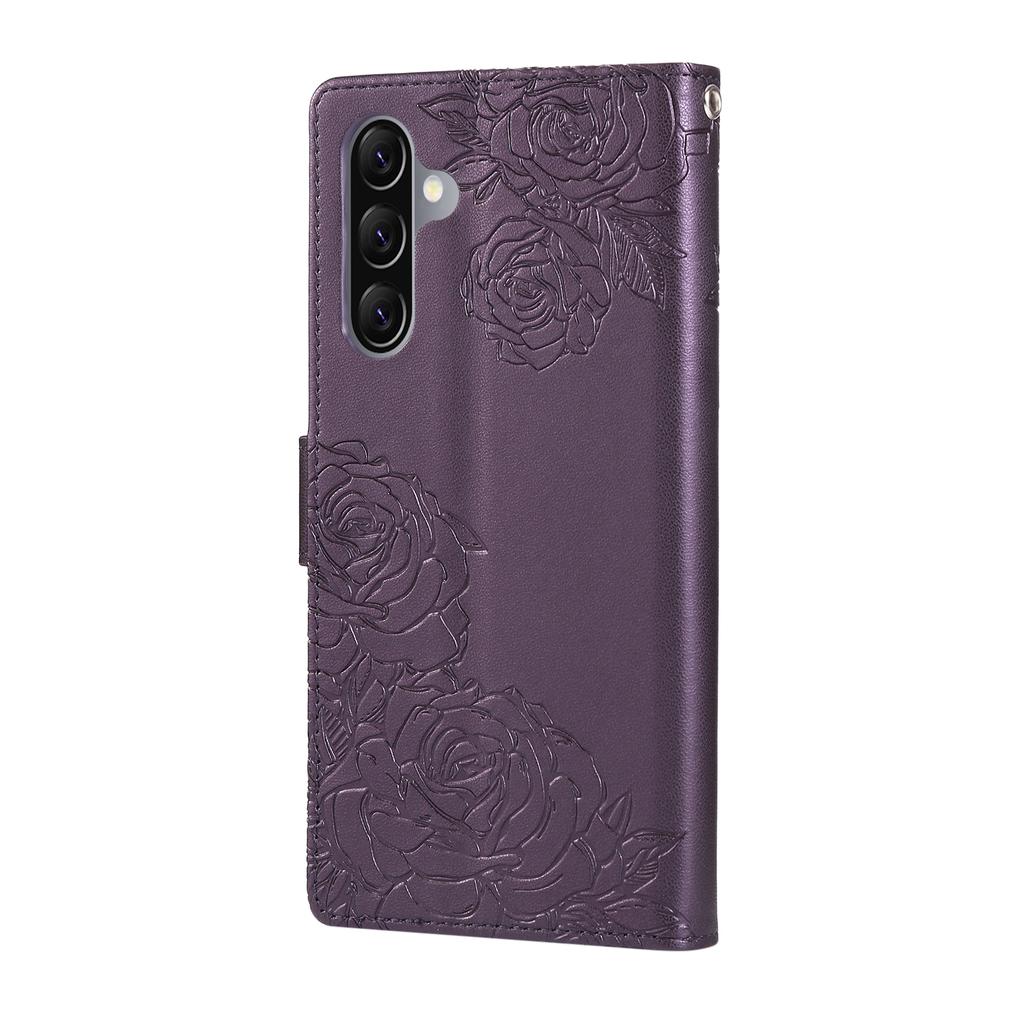 For Samsung Galaxy A17 5G/A26 5G Case Rose Flower PU Leather Wallet Phone Cover with 3 Card Slots/Wrist Strap