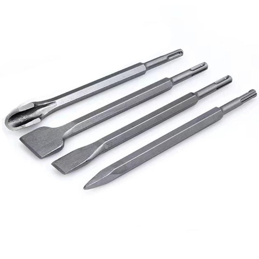 4Pcs Round Shank Hammer Drill Bit Pointed /Flat Bit Rotary Hammer Gouge Set  Tile Slotting