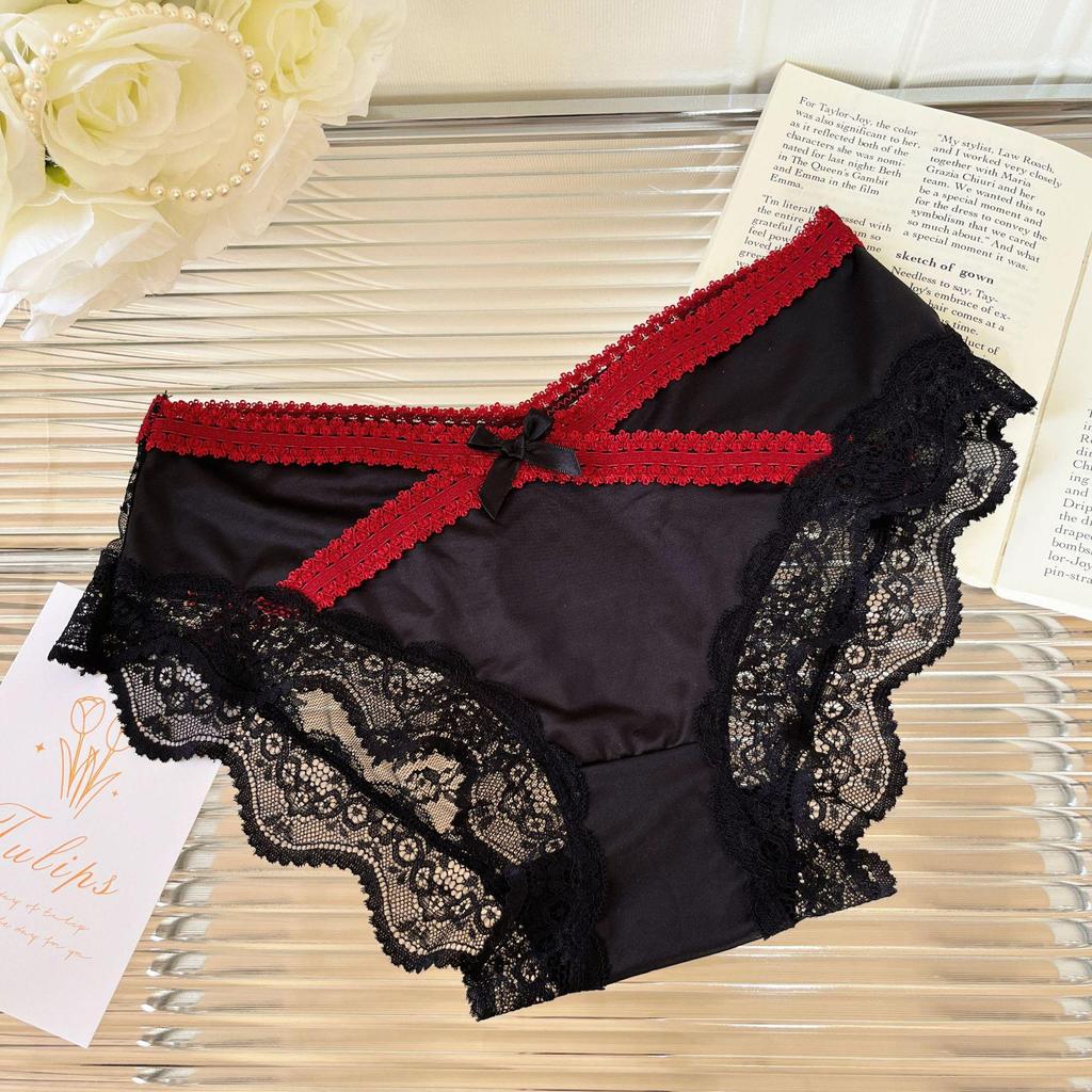 Heartfelt Intertwining Lace Panties: Women's Sexy Satin, Breathable, Pure Cotton Crotch, Mid-Rise Triangle Design