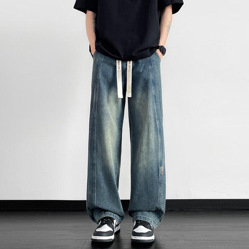 Men's Loose Fit Lightweight Elastic Waist Wide-Leg Jeans