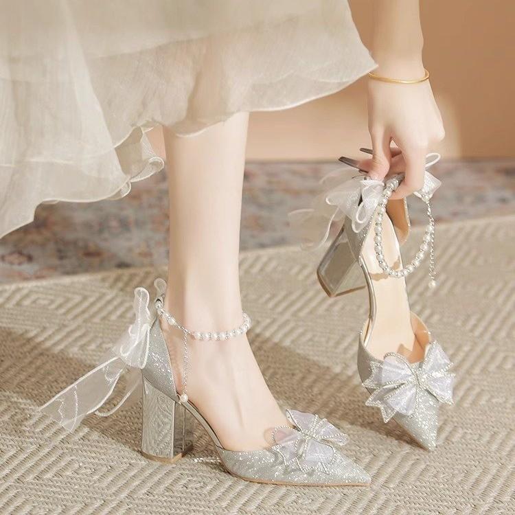 

Ladies French Thick-heeled Silver High Heels Heel Height 6cm 34 серебряный