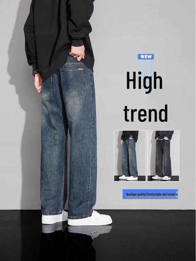 Men's 2025 Retro Loose Straight-Leg Jeans - Wide-Leg Casual Workwear Pants for Autumn and Winter