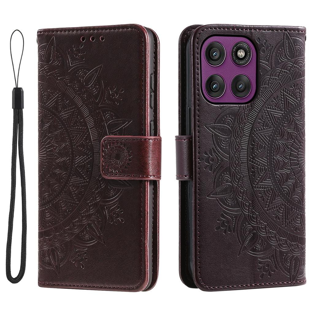 For Motorola Edge 60 Pro 5G Stand Case Imprinted Totem PU Leather Wallet Phone Cover with Wrist Strap