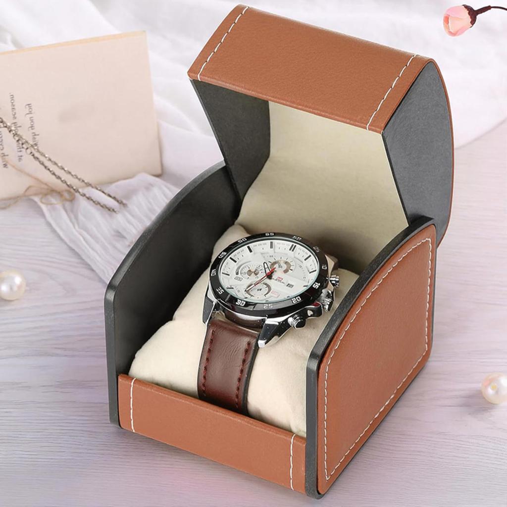 Bærbar klokkeboks PU skinnurkasse Organisering Oppbevaringsholder for menn kvinner Armbånd Vintage smykkeskrin med lærpute