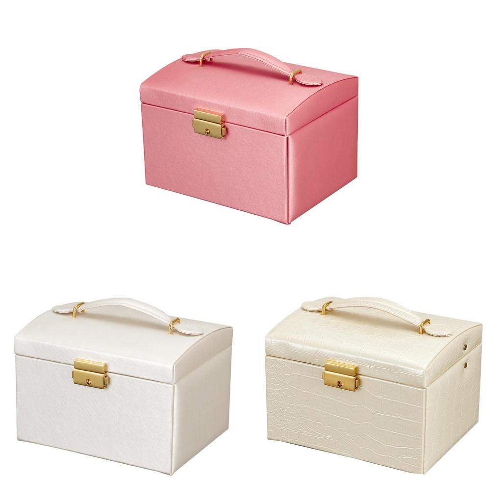 Elegant Leather Jewelry Box With Lock For Rings Earrings And Necklaces Gift For Women