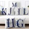 45x45cm Creative Floral Surround Design 26 Letters Blue Pillowcase Wedding Party Home Decor Sofa Office Seat Cushion Cover