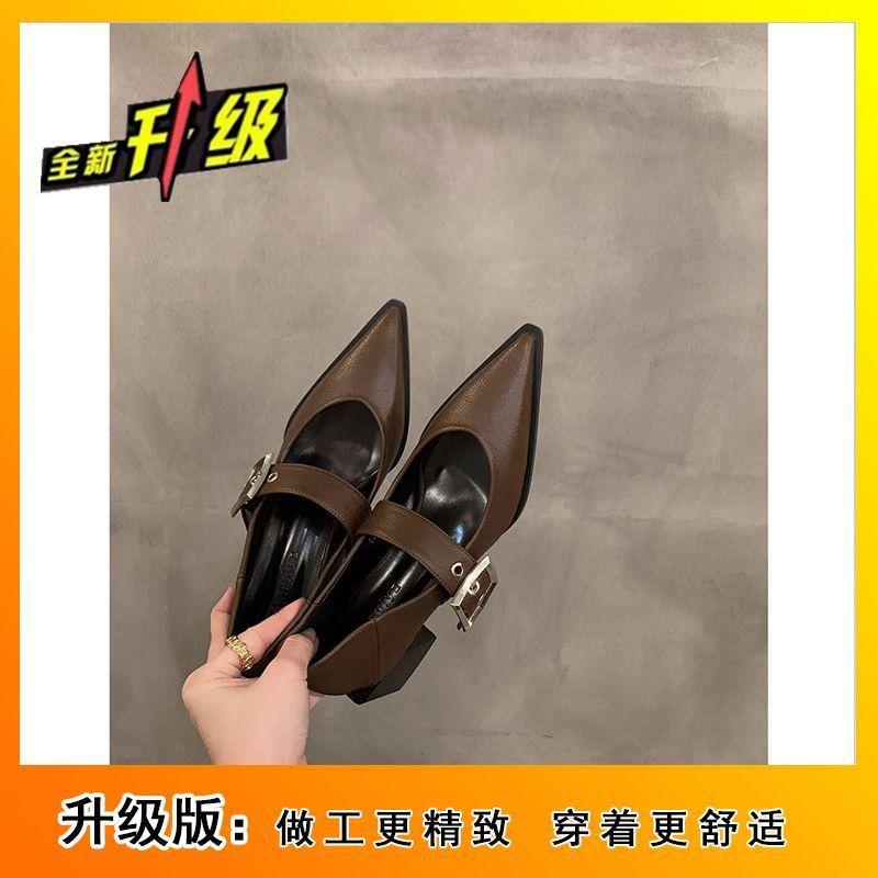 British Style Retro Pointed Mary Jane Small Leather Shoes Women's 2025 Spring and Autumn New Korean Version Thick Heel Shoes Loafer Single Shoes