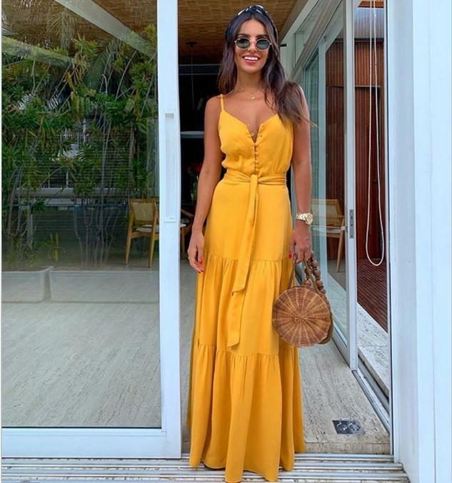 

Платье без рукавов на тонких бретельках, длинное платье BOHO Maxi Dress Женское платье-сарафан XL жёлтый