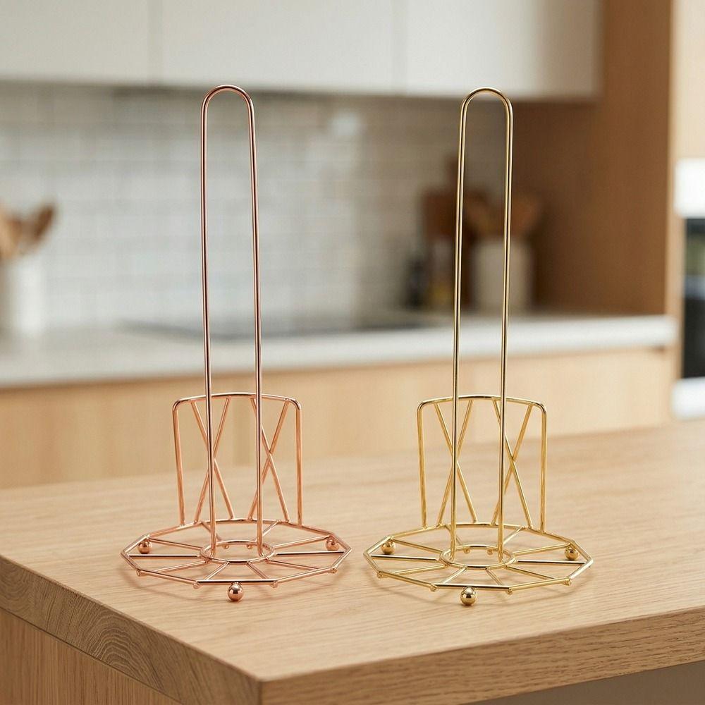 Stylish Iron Roll Paper Towel Holder Golden Decorative Vertical Paper Shelf Minimalist Tissue Stand For Kitchen