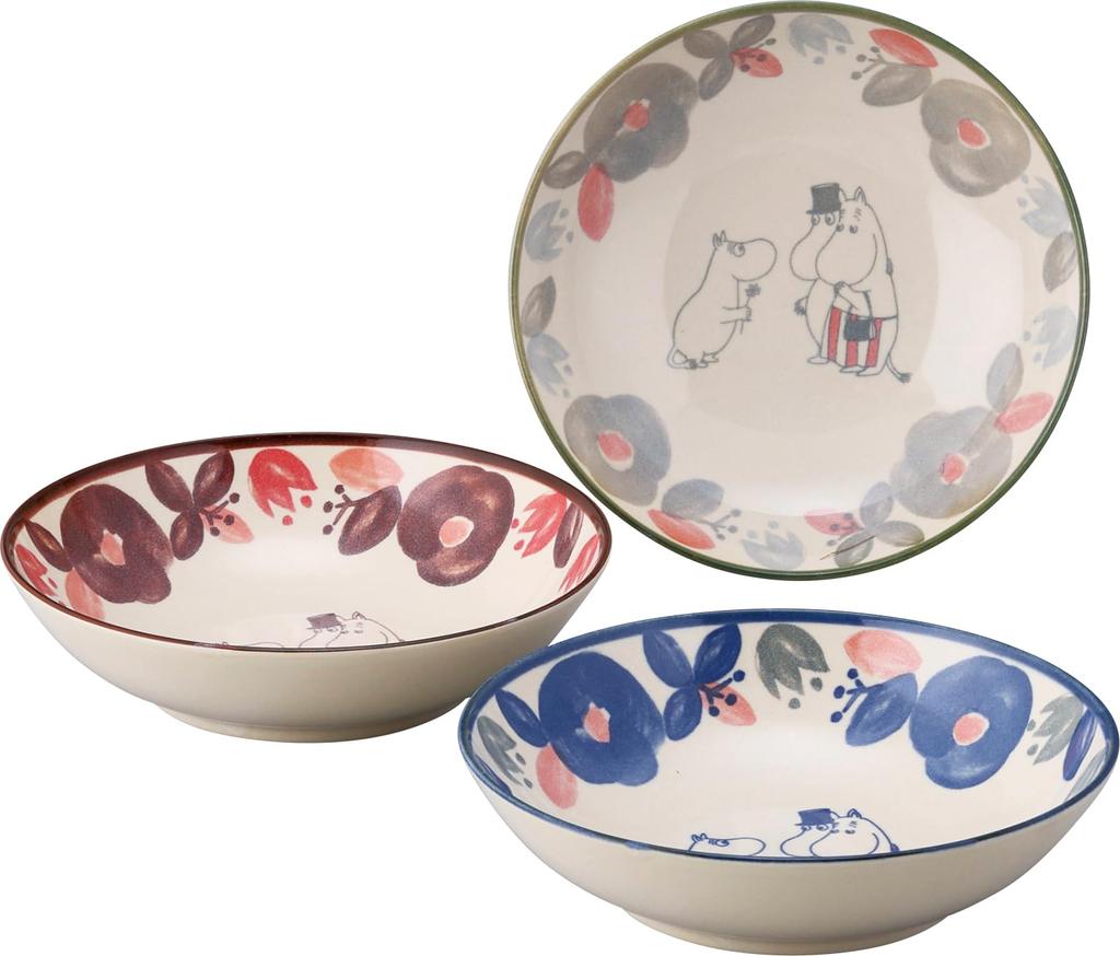 Moomin Salad Cereal and Plate Trio 17cm Diameter X PeriA Gift Perfect for or As a Made In Product Bowl, Bowl, (3-Piece Set) Approx. 4.5cm Deep. Set.