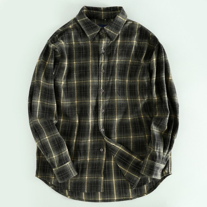 Island Country Good Goods ~ Foreign Trade Stylish Spring and Autumn Men's Long Sleeve Men's Clothing Plaid Shirts Sanding Craft All-Matching Shirt