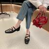 Sheepskin version~ Handmade single shoes women's 2025 new square head cross strap Mary Jane shoes French retro light mouth shoes