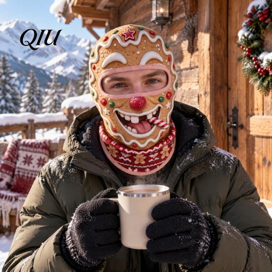 Winter Skiing Balaclava Velvet Face Mask for Christmas, Santa Snowman Reindeer Elf Balaclava, Cold Weather Guard Windproof Neck Gaiter Outdoor