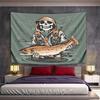 "Skeleton Fisherman Holding Big Catch" Pattern Wall Hanging Tapestry Decorative Tapestry Home Decor for Bedroom and Living Room