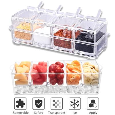Kitchen Clear Seasoning Box Storage Container Condiment Jars Acrylic Seasoning Box with Cover Fruit Container Condiment Tray