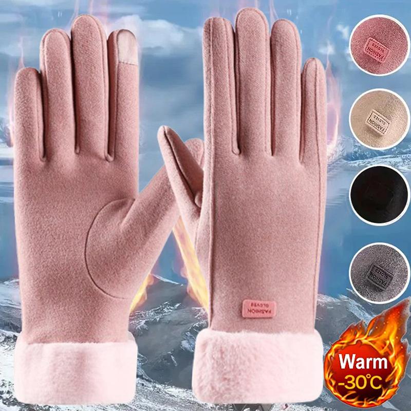 Fashion Women Warm Gloves Autumn Winter Touchscreen Gloves With Furry Cuff For Outdoor Activities Cycling Mountaineering Gloves