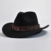 Unisex Winter Autumn Imitation Wool Felt Hat Vintage Western Cowboy Cowgirl Jazz Cap With Belt
