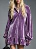 Spot New Autumn and Winter European and American Solid Color Velvet Lantern Sleeves Ruffle Edge Shirt Dress Women's Clothing