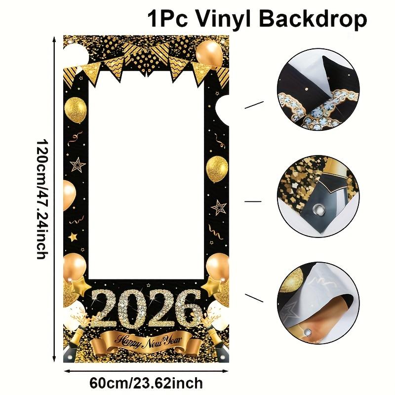

1pcs 2026 New Year s Day Theme Black Gold Photo Backdrop Black Gold Theme 2026 New Year Party Background Decoration Prop Party