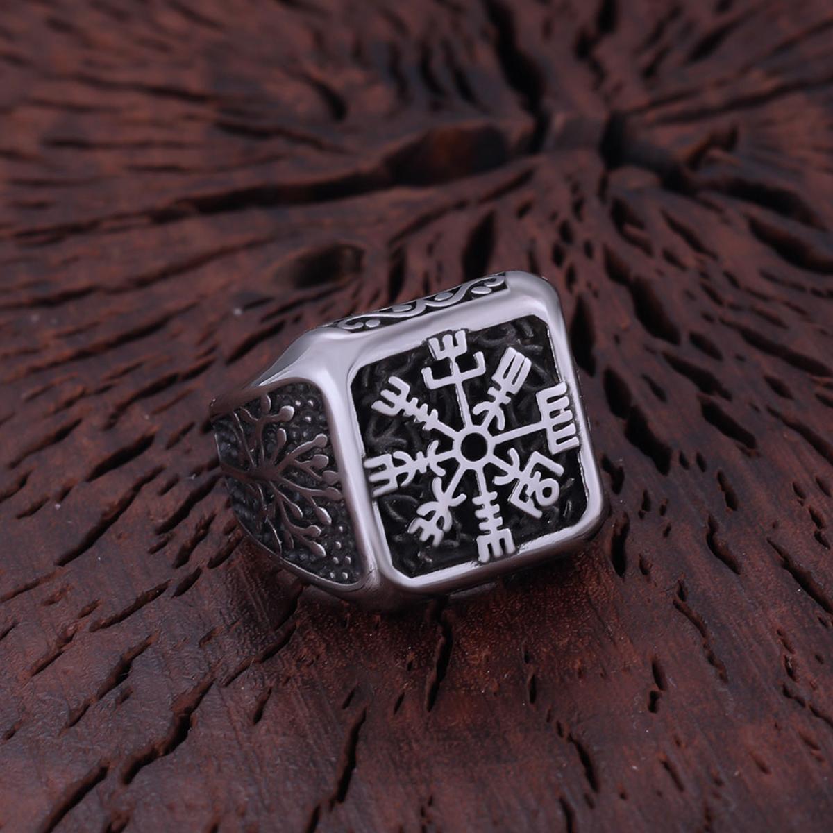 

Stainless Steel Viking Compass The World Tree Yggdrasil Ring Nordic Scandinavian Runic Symbol Amulet Biker Punk Hip Hop Ring 9