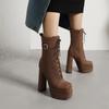 Womens Plus Size Chunky Heel Ankle Boots In PU Leather Square Toe Side Zipper Fashion Winter