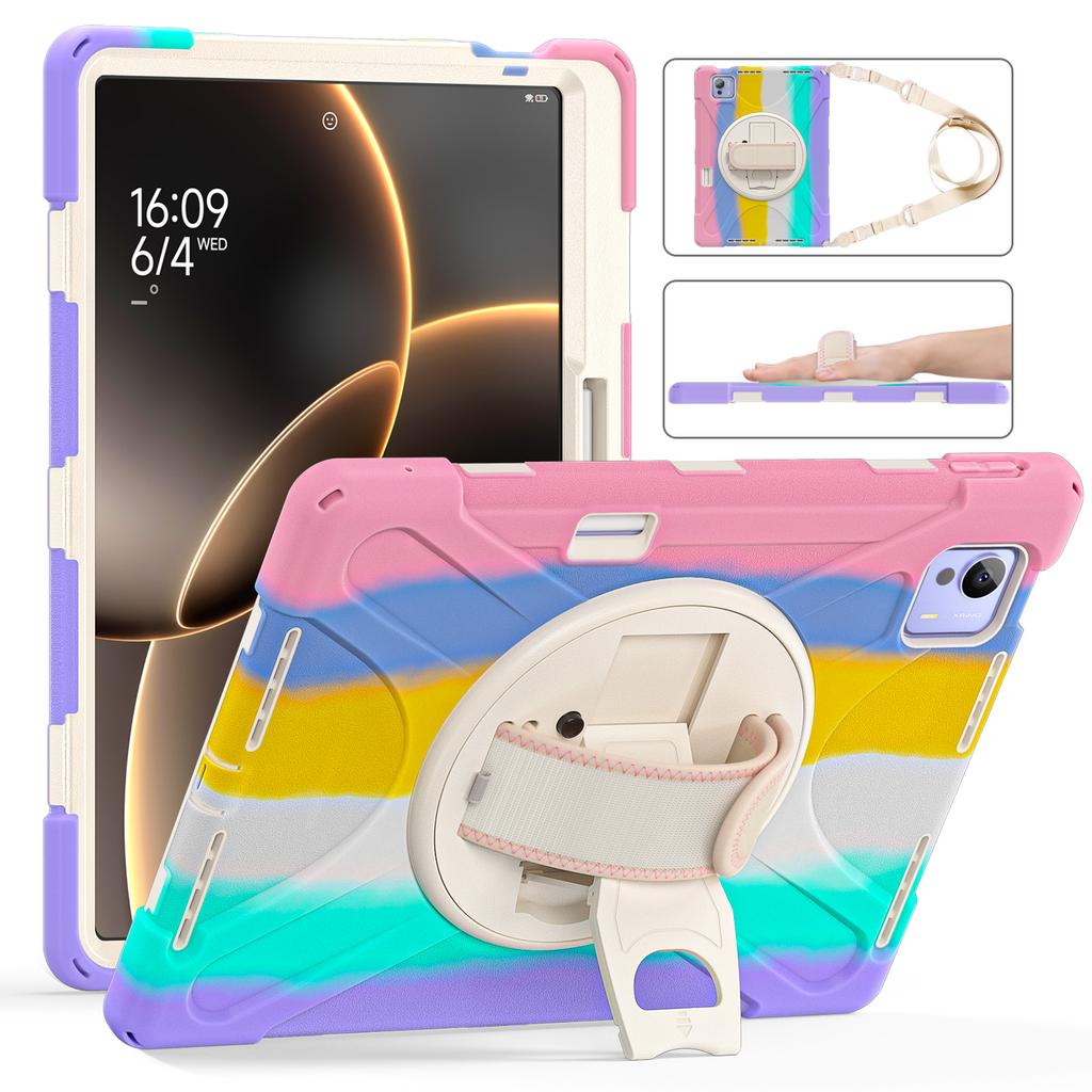 Rugged Stand Case for Xiaomi Pad 7 Ultra 2025 14.0 Inch 360 Rotating Heavy Duty Cover with Hand & Shoulder Strap 3-Layers Shell