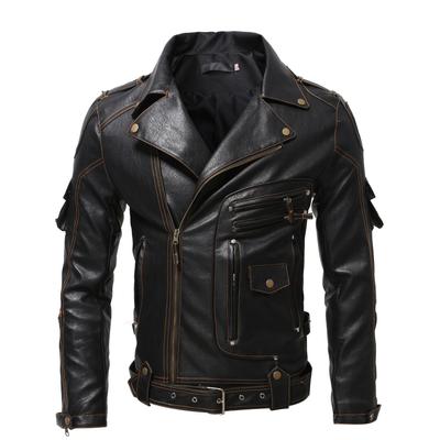 Retro Ghost Knight Same Motorcycle Multi Zipper Jacket Lapel Coat Large Fat Man Singer Performance Leather Coat Male