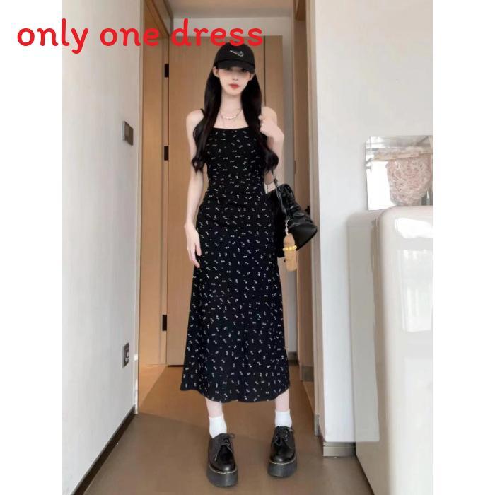 French Floral Print Sleeveless Maxi Dress With High Waist For Spring 2024