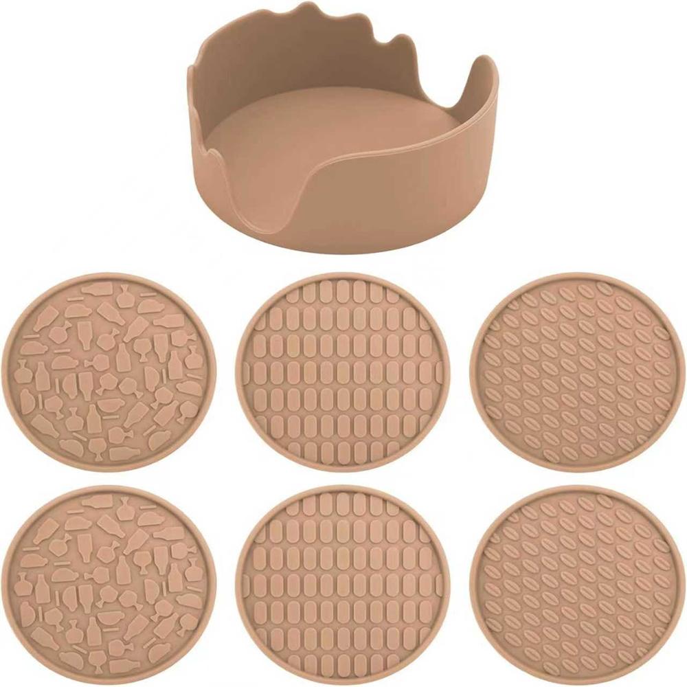 

Silicone Drink Coasters with Holder, Set of 6, Outdoor Cup Mat for Hot or Cold Drinks, Thickened, Non-Slip,Non-Stick,