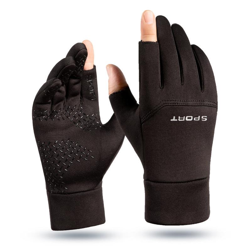Cycling gloves Men's winter leakage two-finger sports touch screen velvet warm outdoor fishing cycling warm gloves