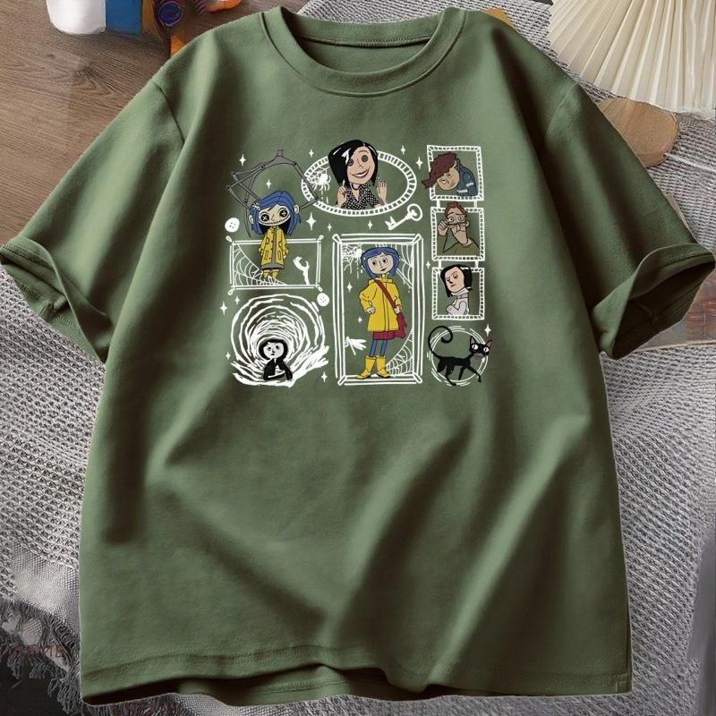 Vintage Coraline Halloween TShirt Y2k Spooky Tshirt Horror Graphic T Shirts Cotton Short Sleeve Women Clothing Male Tops Tee