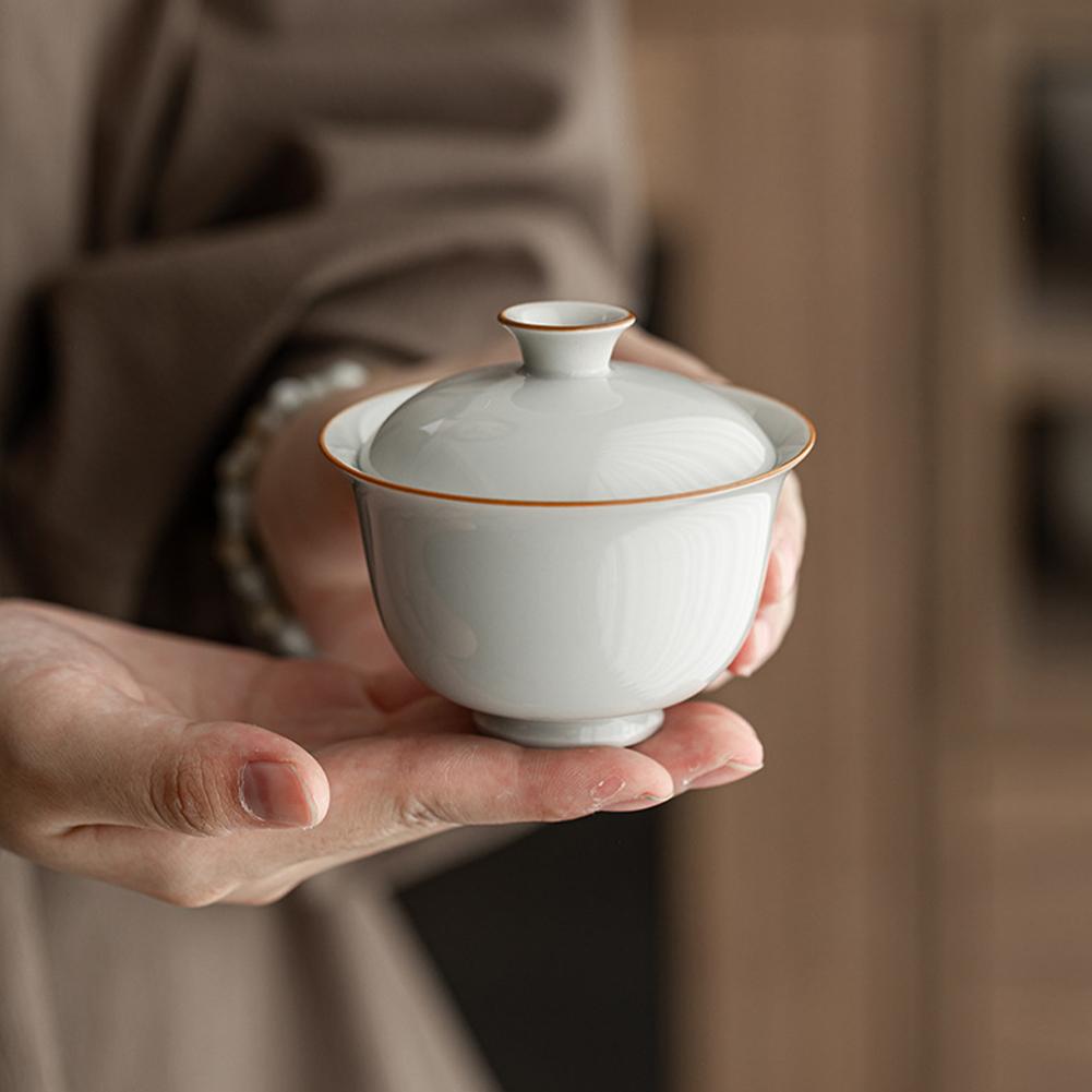 Ceramic Gai Wan Tea Set Chinese Traditional-Gaiwan Tea Bowl Tea Set For Brew Loose Oolong/Puerh Tea
