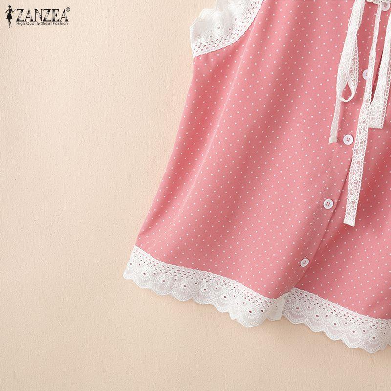 ZANZEA Women Sleeveless Vest Tops and Shorts Casual Polka Dot Print Two Piece Sets