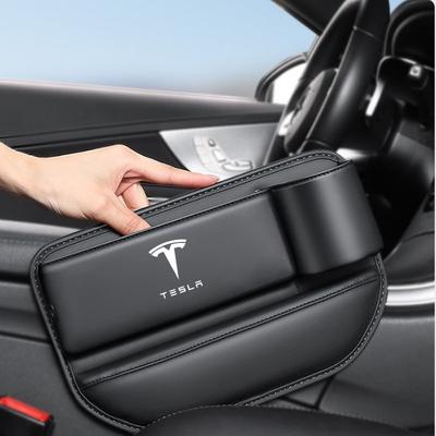 Car Sewn Seat Gap Crevice Slot Leather Storage Box With Cup Holder for Model 3 Y Model S Model X Auto Accessories
