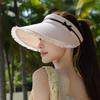 Tassel large brim sun hat summer outdoor travel sun protection hat women's plaid bow empty top hat