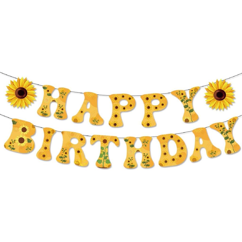 Sunflower Happy Birthday Banner Birthday Party Decorations Sunflower Themed Party Supplies