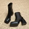 High-end Mid-Calf Boots 6/9cm Heel Height Cow Leather Square Toe Fashion Slip On Thick Sole Block Heel Ladies Shoes Ankle Boots