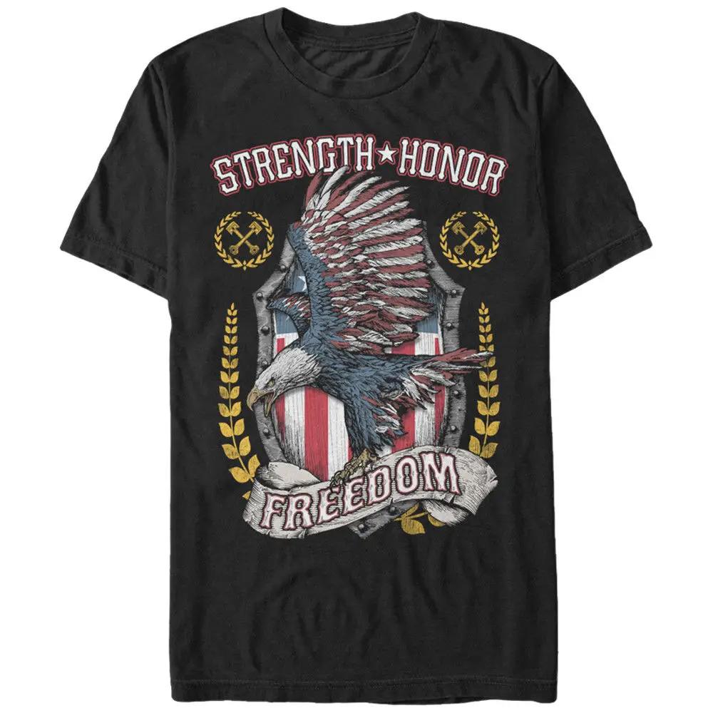 

Fourth of July Strength Honor USA Flag Bald Eagle Freedom T Shirt. New 100% Cotton Short Sleeve O-Neck T-shirt Casual Mens To... S разноцветный
